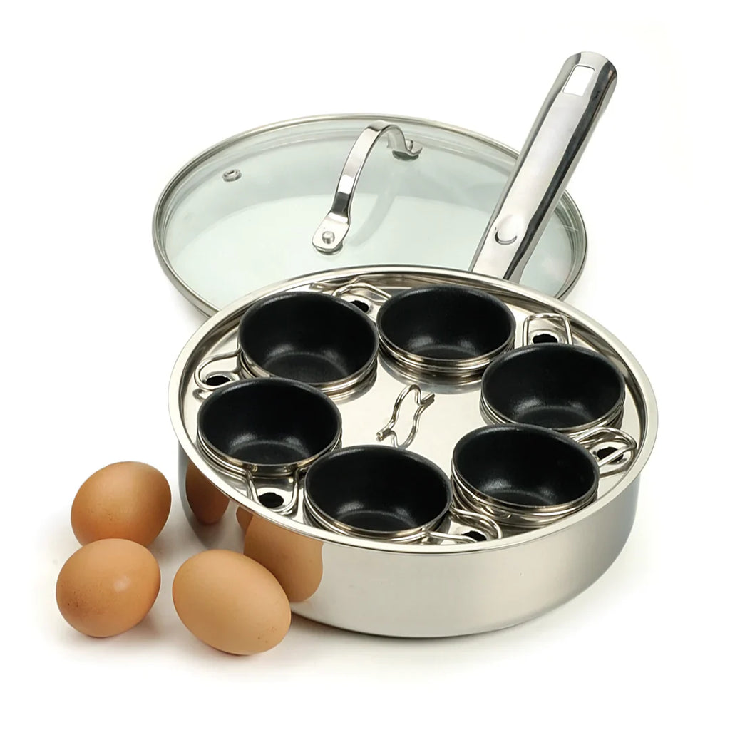 Stainless Steel Egg Poacher Pan - 6egg